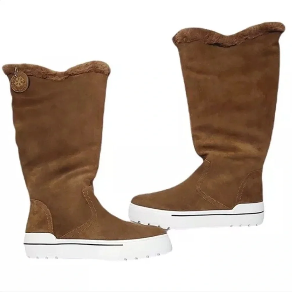 NEW J/Slides Selene Boots, Waterproof Leather, Taupe Size 7.5 Faux Fur Lined